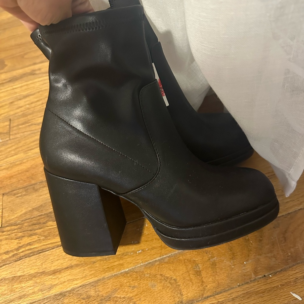 Madden Girl Black Heeled Boots with Chunky Block Heel